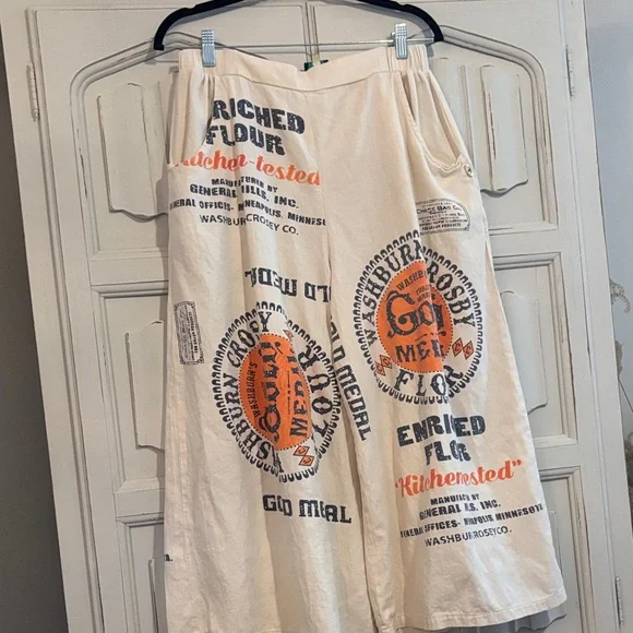 Vintage Flour Sack Print Wide Leg Pants - Picture 1 of 7